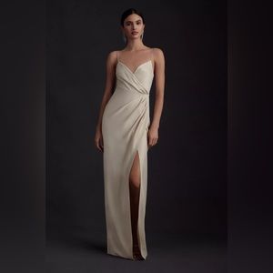 BHLDN Freya Satin Charmeuse Dress - Champagne, size 2 (Hemmed)